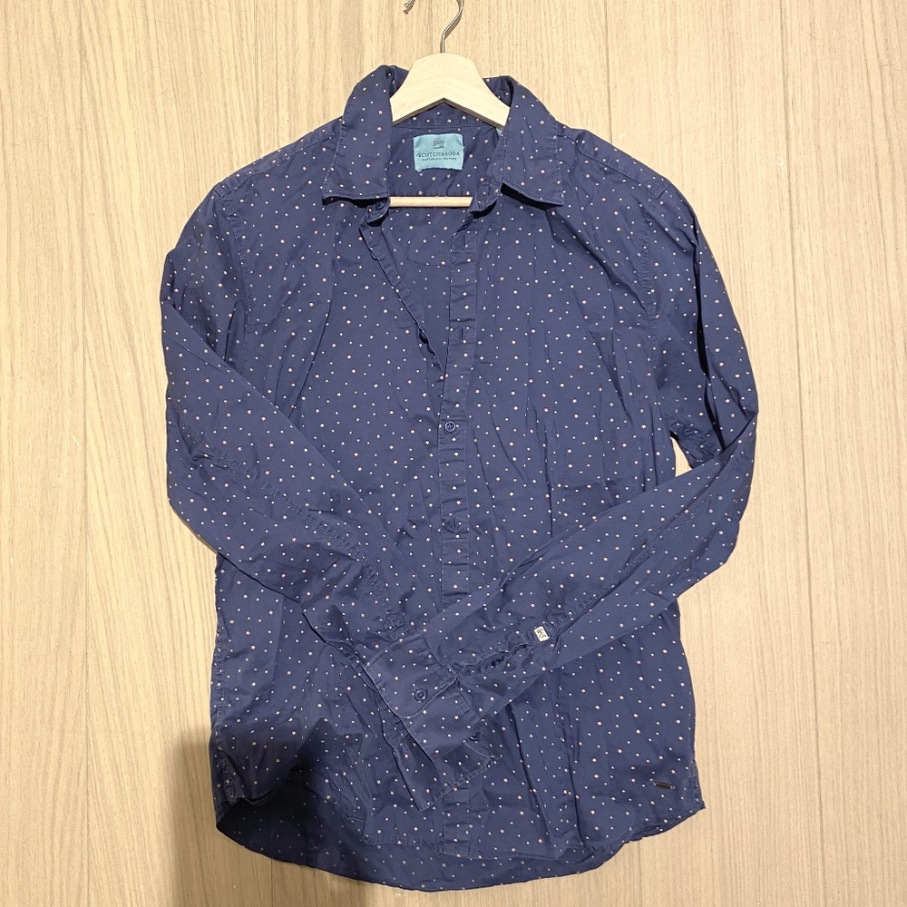 Scotch And Soda Blue + Pink Star Polka Dot Button Down (MEDIUM)